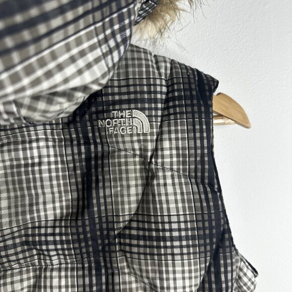 North Face Vest Womens Small P Plaid 600 Down Fill Hooded Faux Fur Puffer Jacket - Picture 10 of 16